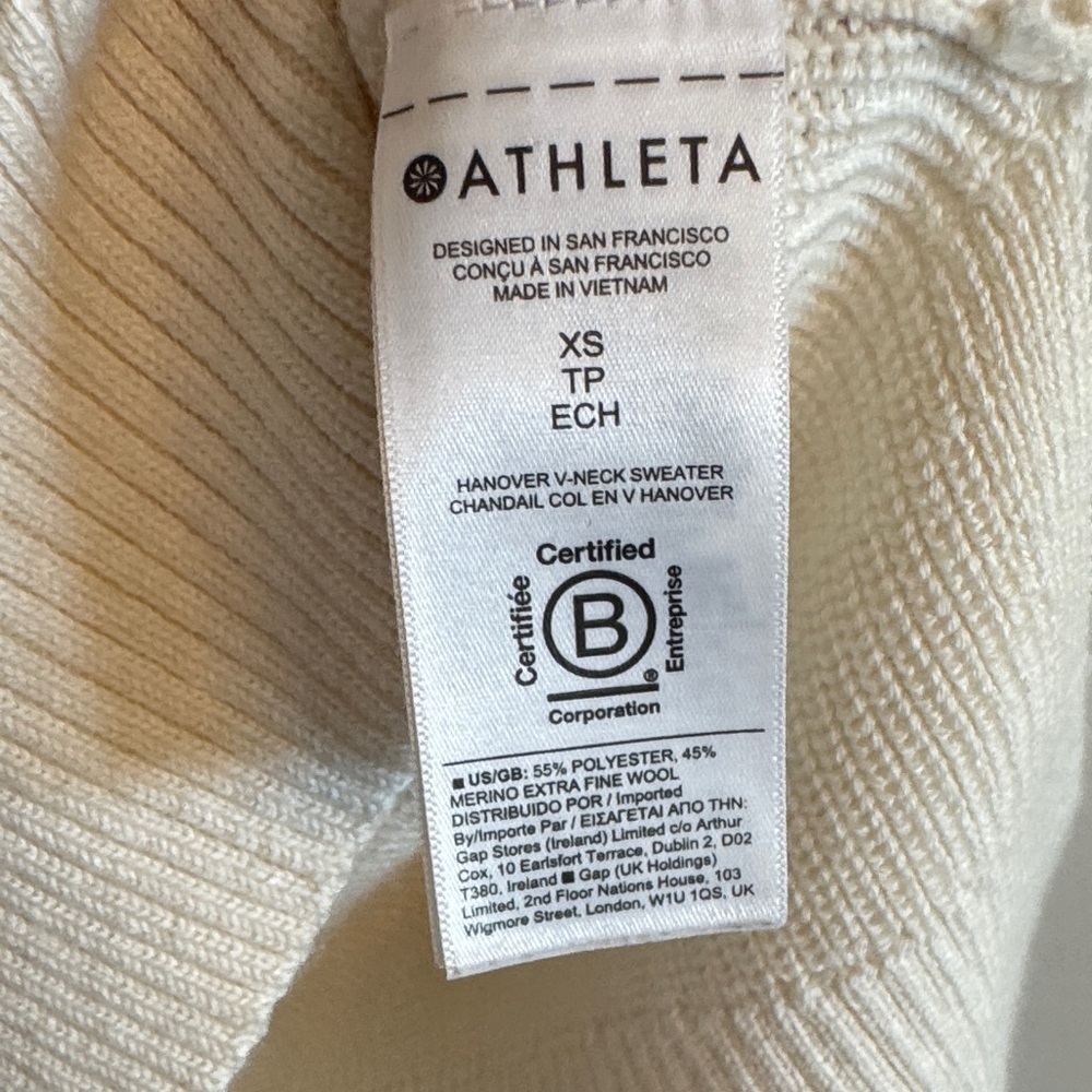 Athleta Women's V-Neck Cream Sweater - Picture 3 of 4